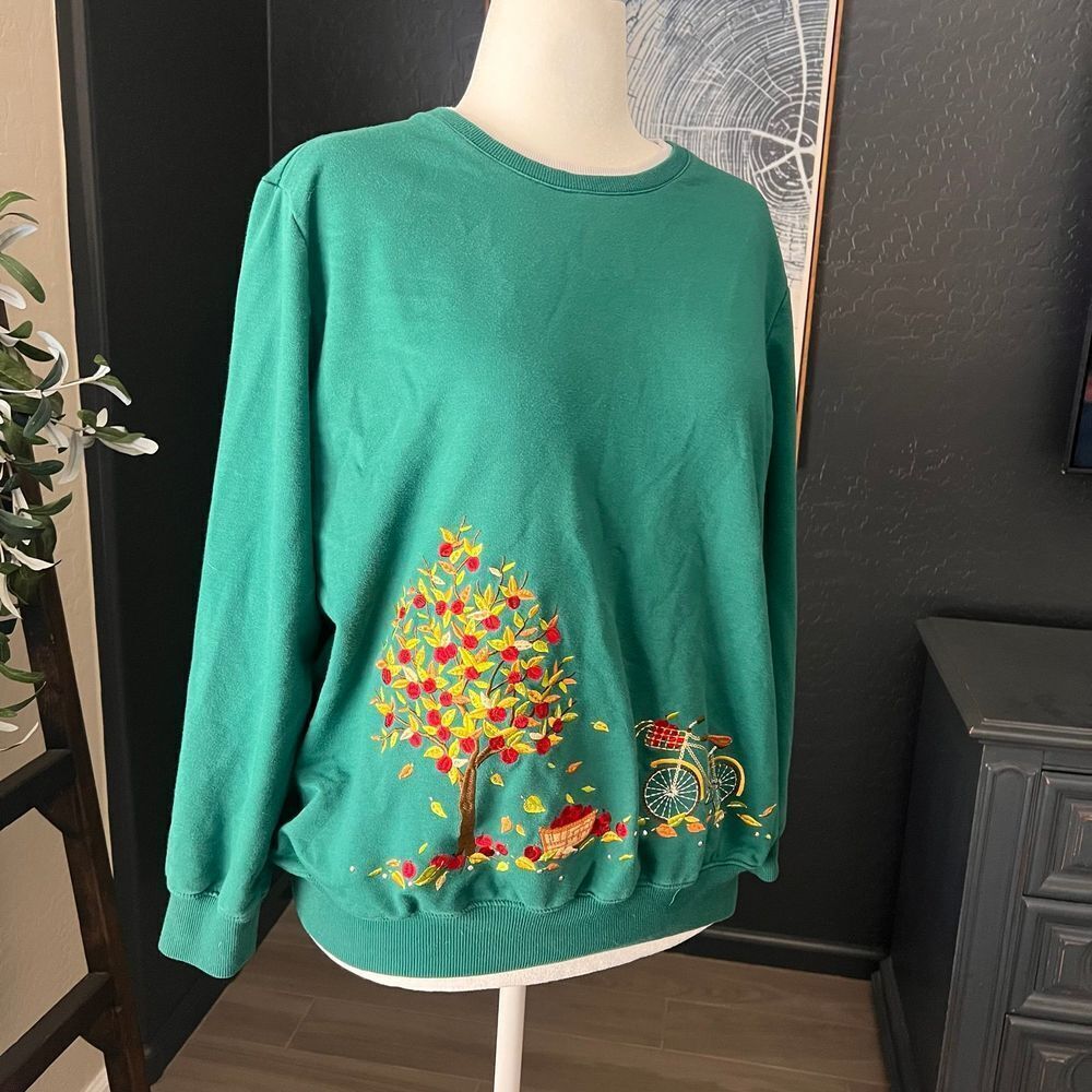 Alfred Dunner Women's Classics Apple Tree Top Green Embroidered Dress‎ 1X - Picture 2 of 9